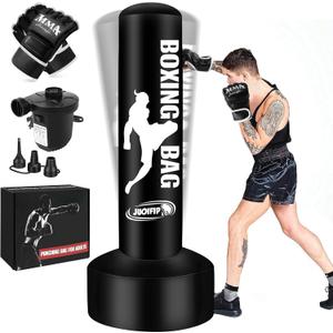 Standing Punching Bag for Adults with Pump and Gloves, 69'' Kick Boxing Bag with Stand Inflatable Freestanding Heavy Bag Kicking Bag for Training MMA Muay Thai Fitness