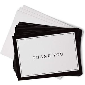 Hill Valley Greetings Black Formal Thank You Cards with Border - 48 Classic Note Cards with Envelopes - Perfect for Business Professionals & Special Events