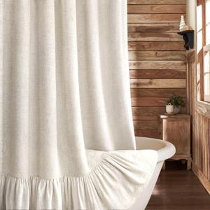 Farmhouse Shower Curtain with Ruffle Hem Linen Flax Ivory White Shower Curtains for Bathroom Country Vintage Rustic Natural Fabric, 72" W x 84" L