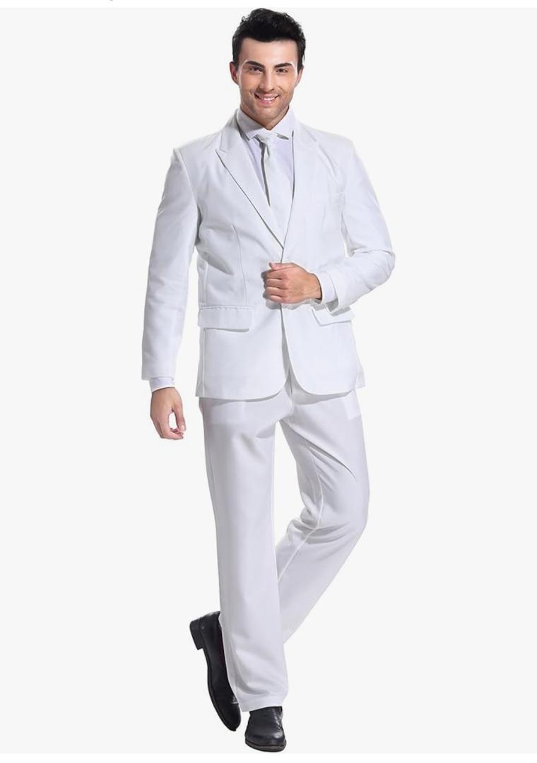 U LOOK UGLY TODAY Men's Party Suit Solid Color Prom Suit for Themed Party Events Clubbing Jacket with Tie Pants S, White