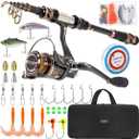 PLUSINNO Fishing Rod and Reel Combos - Carbon Fiber Telescopic Fishing Pole - Spinning Reel 12 +1 Shielded Bearings Stainless Steel BB (Full Kit with Carrier Case)