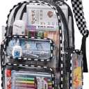 BTOOP Clear Backpack Heavy Duty Transparent Backpack 17" See Through Bookbag for College Work Festival Security with Padded Strap Large Capacity (Black White Check)