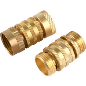 Brass Garden Hose Quick Connect Set with 3/4" GHT Thread, Water Hose Quick Connector Kit with Tap & Tool Adapters, 2 Female Couplings & 2 Male Plugs, Solid Brass Hose Connectors & Fittings