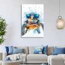 Funny Turtle Wall Art Sea Turtle with Glasses Picture Marine Life Painting Watercolor Canvas Prints Modern Artwork for Bathroom Living Room Home Decor Framed(Art-2,16"x24")