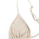 seamoly Women's Bikini Sets Ribbed Beaded Adjustable Spaghetti Strap Swimsuit Tie Side Thong Sexy 2 Piece Bathing Suit (Beige, M)