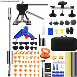 VEXTRO Dent Puller Kit, Paintless Dent Repair Tools with Dent Lifter, Bridge Puller, Slide Hammer T-Bar, PDR Car Dent Removal Kit with Glue Gun and Tabs for Auto Body Hail Damage