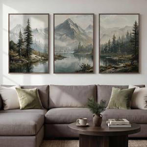 3 Piece Large Framed Mountain Landscape Wall Art for Living Room, 24x36 In, 24" W x 36" H x 3Pcs