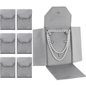 Kenning 6 Pcs Velvet Necklace Jewelry Display Folder Travel Necklace Organizer Women Pearl Jewelry Pouch Gift Bag(Gray)