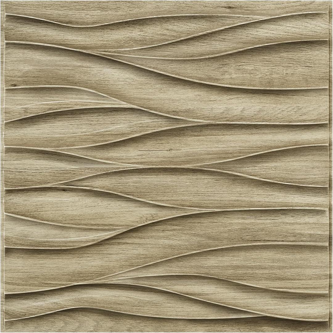 STICKGOO 3D Wall Panels for Interior Wall Decor, Wood 3D Textured Wall Decor Panels, Natural Oak Wave Design Accent Wall Panels for Living Room, Office