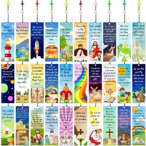 30 Pieces Christian Bookmarks for Kids Bible Verse Bookmarks with Cross Pendants Scripture Inspirational Quotes School Gifts Church Supplies for Kids Teens Adult Teachers