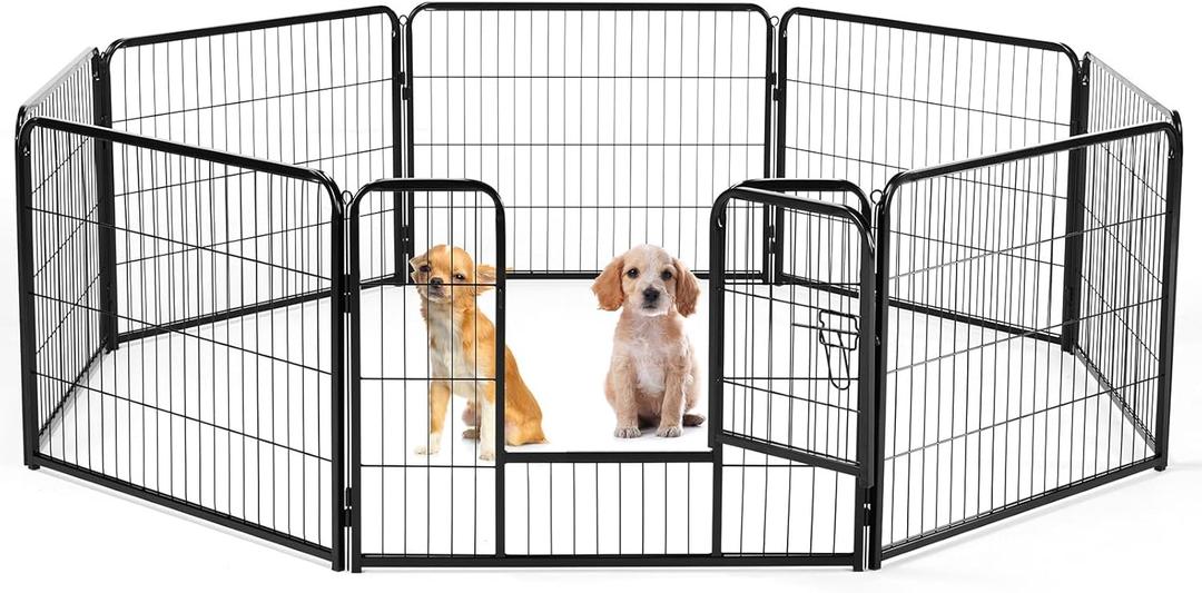 Sweetcrispy Dog Playpen Indoor - Pet Fence Puppy 8 Panel 24 Height Heavy Duty Crates with Doors Metal Dog Pen for Camping, RV, Outdoor (Black)