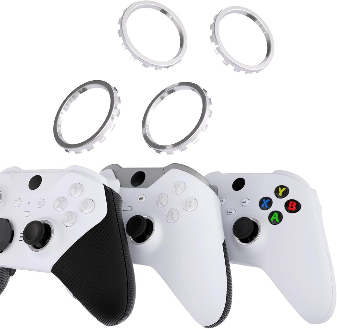 eXtremeRate Replacement Accent Rings for Xbox Elite Series 2 | for Xbox One Elite | for eXtremeRate ASR Version Shell for Xbox Series X/S Controller - Chrome Silver