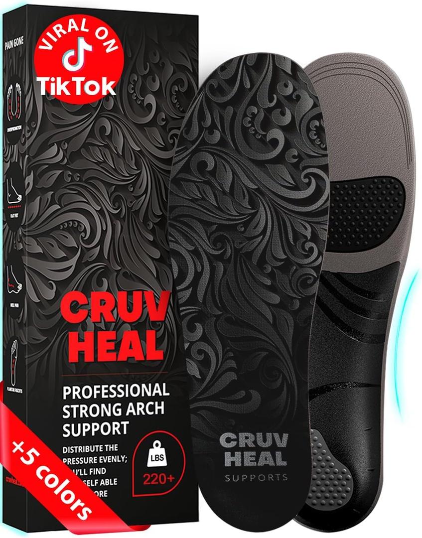 CRUVHEAL 220+ lbs Plantar Fasciitis High Arch Support Insoles Men Women - Orthotic Shoe Inserts - Boot Work Shoe Insole (Gray, XL) (XL(Men 13-14.5/Women 14-15.5), Graphite)