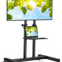 PERLESMITH Rolling TV Stand on Wheels for 32-83 Inch Screens up to 110lbs, Mobile TV Cart Height Adjustable Portable Outdoor TV Stand Tilt Rolling TV Cart with Shelf Max VESA 600x400mm PSTVMC03