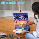 Cholemy 8 Set Paint and Sip Kit for Adults 8'' x 10'' Pre Drawn Canvas with Wooden Easels Acrylic Paint Brushes Wash Cup Palette Apron for Painting DIY Date Night Party Supplies(Sunset)