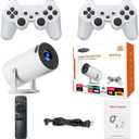 X10 Plus Retro Game Console with Projector,4K HD Portable Projector with 10000+ Games,Plug and Play TV Video Game Stick,Android TV 11.0, WiFi,Smart Projector with 2.4g Wireless Controllers