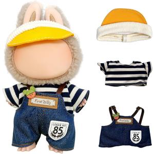17cm Doll Clothes,15cm Dolls Outfit Set,Accessories for Dolls,Stylish Clothes Set Dress Up (No Doll) (Blue Overalls Suit+Hat)