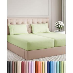 Split King Size 5 Piece Sheet Set - Comfy Breathable & Cooling Bed Sheets Set - Hotel Luxury Bedding for Women, Men, Kids, Teens, Boys & Girls - Deep Pockets and Wrinkle Free - Oeko-Tex - Light Sage