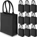 Saintrygo 10 Pcs Burlap Tote Bags Burlap Gift Tote with Handles Reusable Beach Bridesmaid Welcome Bags for DIY Wedding Shopping Pool Party Favor, 11.1''x 9.5''x 4.2''(Black)