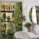 Botanical Shower Curtain, Vintage Green Plant Shower Curtains for Bathroom Decor Nature Fake Potted Greenery Floral Bath Curtain Set, Waterproof Fabric, 70x72in