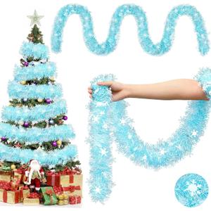 49.2 ft Christmas Tinsel Garland Metallic Garland Light Glittering Decoration for Valentine Birthday Wedding Party Holiday Festivities Indoor Outdoor Home Supplies(Blue, Snowflake)