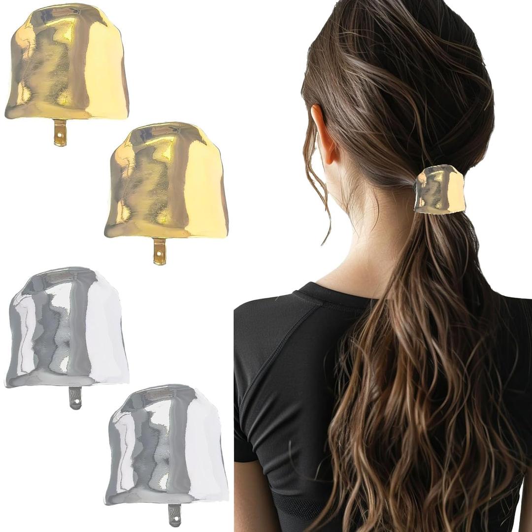 4 Pcs Ponytail Holder Hair Clips High Ponytail Buckle Hair Cuff Metal Long Hair Horsetail Hair Ties Decorative Strong Hold French Fine Hair Jaw Clips Accessories for Women(Gold, Silver) (multicolor)