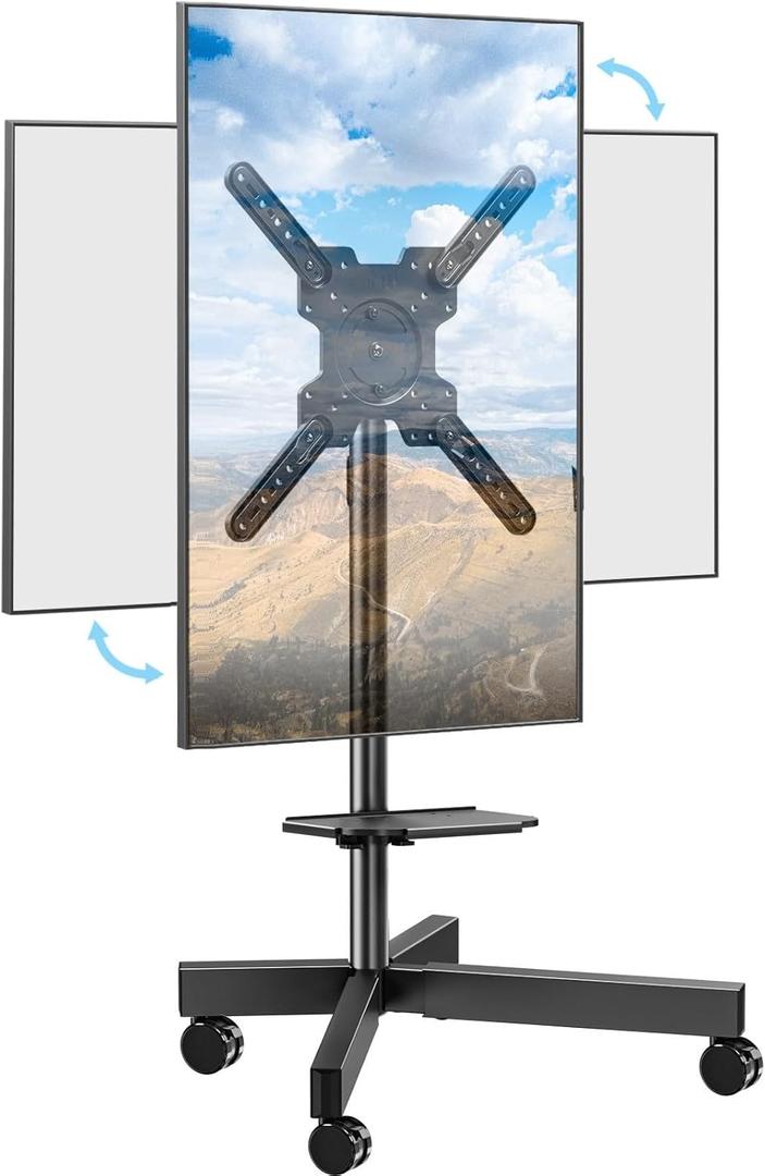 ELIVED Rolling TV Stand for Most 23"-60" TVs, Mobile TV Cart 90 Rotation Landscape to Portrait, Height Adjustable Floor TV Stand with Extendable Base, Max VESA 400x400mm, Up to 77 Lbs, YD2114B