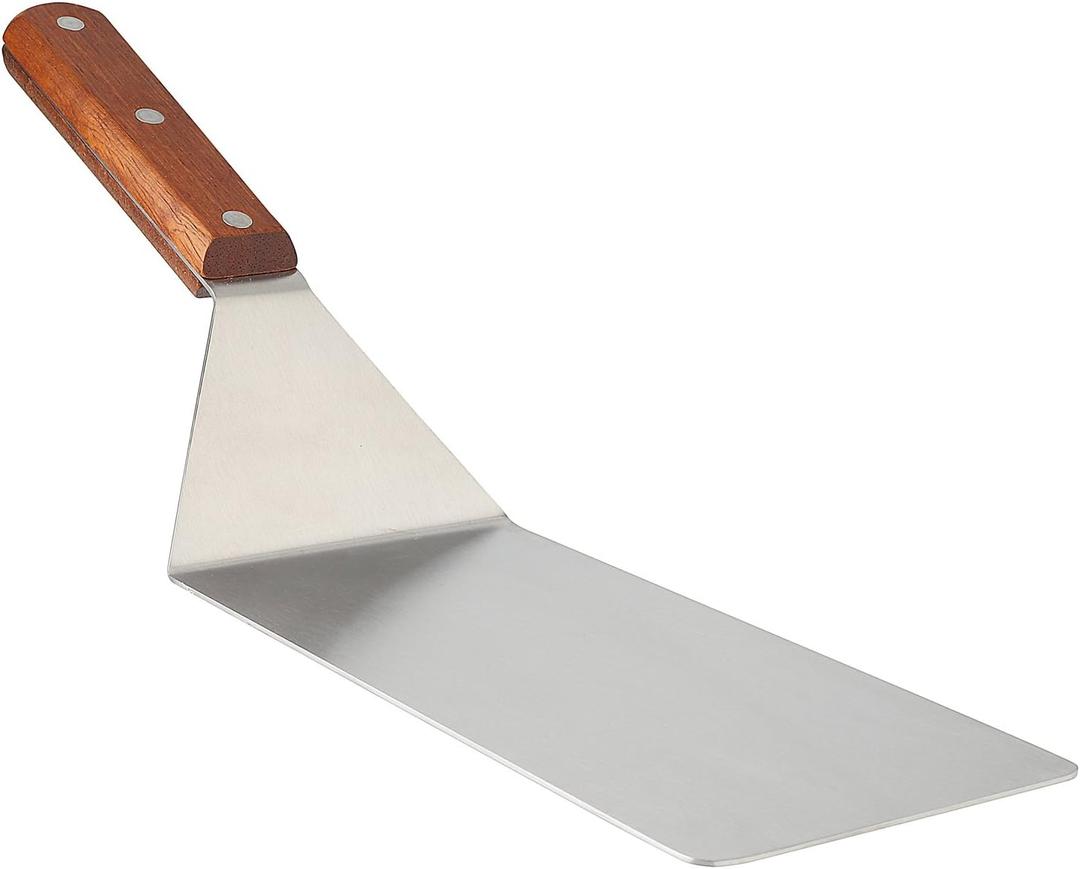 8 Extra-Large Sturdy Stainless Steel Spatula Hamburger Turner with Strong Wooden Handle Professional Commercial Food Flipper Scraper for Grilling Cooking, Baking for Your Flat Top Restaurants