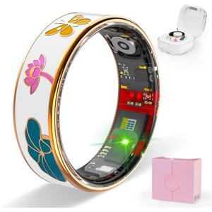 Smart Ring Health Tracker, Men & Women, Featuring a Heart Rate Monitor, Sleep Tracker, 8 Exercise Modes, Step Counter, IP68 Waterproof (White, 8)