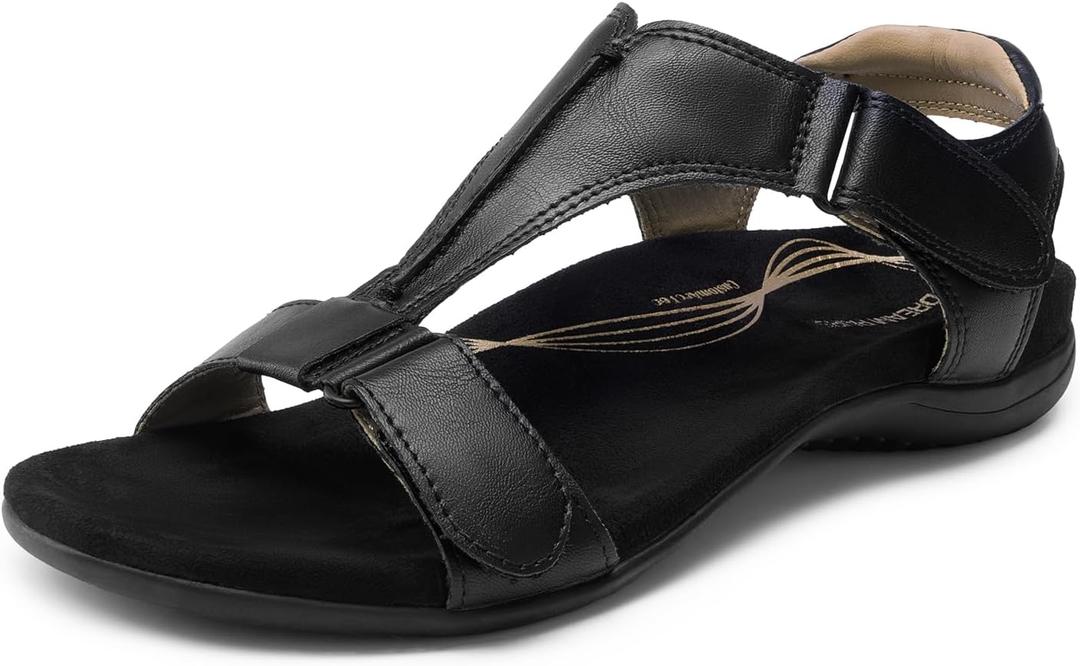 DREAM PAIRS Womens Sandals Arch Support T-Strap Orthopedic Flat Sandals Comfortable Summer Shoes (11, All Black)