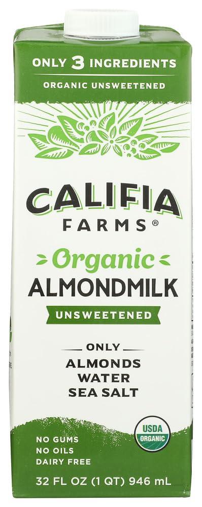 4 x Califia Farms Organic Unsweetened Almond Milk, 32 FZ (EXP 08/18/26)