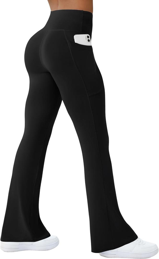 COPYLEAF Womens Yoga Pants with Pockets High Waisted Flare Leggings Bell Bottom Yoga Dress Pants Seamless Bootcut Pants (Large, Black)