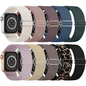 10 Pack Stretchy Bands Compatible with Apple Watch Band 42MM(Series 3)/44MM/45MM/46MM/49MM Women Men, Water-Resistant Solo Loop Elastic Sport Straps for iWatch Series 11 10 9 8 7 6 5 4 3 SE Ultra (Black/Smoke Violet/Leopard/Beige/Pink/Clay/Starlight/Lavender/Blue/Deep Green)