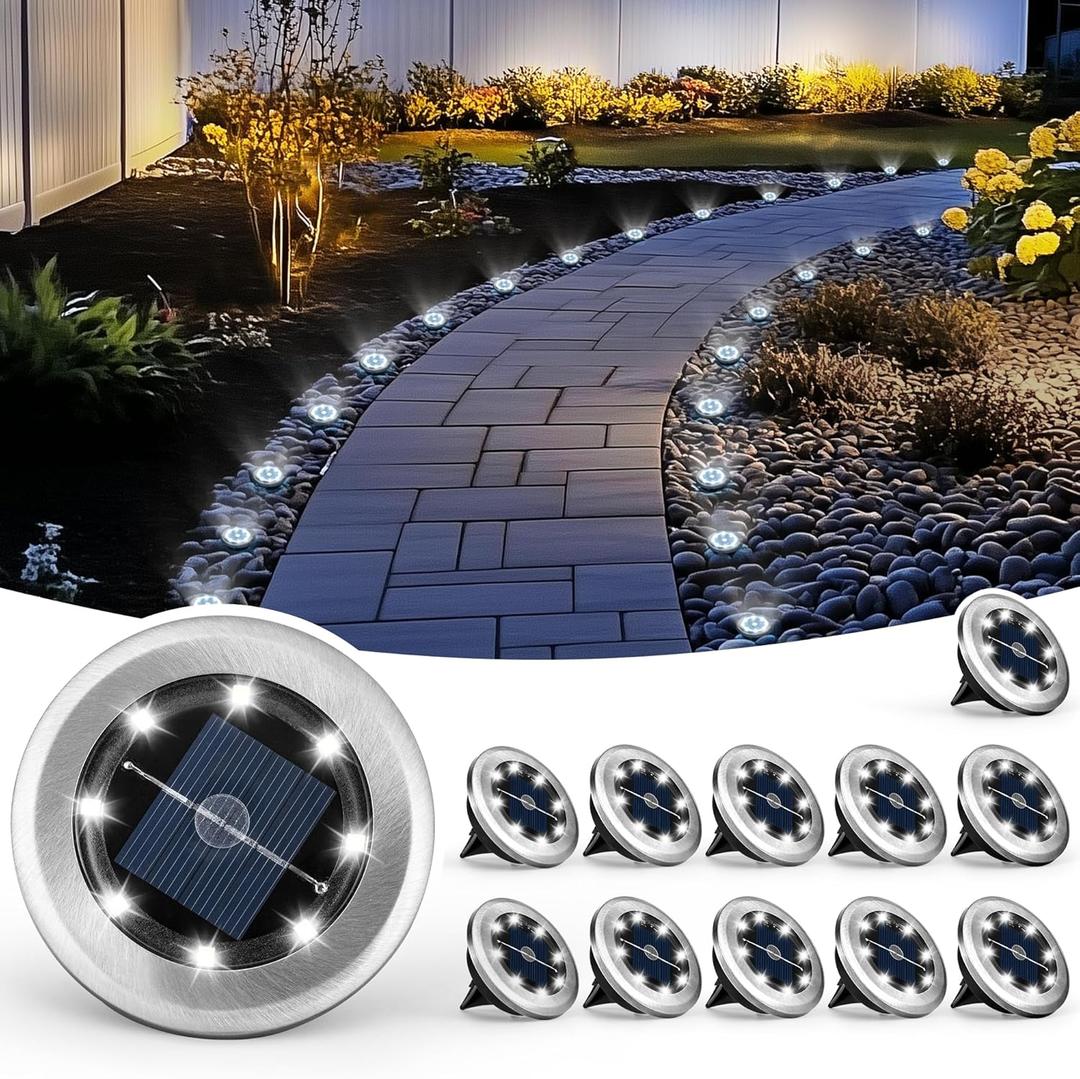 Mini Solar Ground Lights, 12 Pack Solar Powered Pathway Lights, Waterproof Outdoor Light for Garden, Driveway, Walkway, Backyard, Patio (Cool White) Mini Solar Ground Lights, 12 Pack Solar Powered Pathway Lights, Waterproof Outdoor Light for Garden, Driveway, Walkway, Backyard, Patio (Cool White)