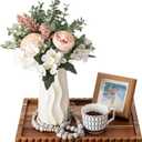 Lounsweer Acacia Wood Decorative Tray for Home Decor, 14'' x 10'' Wooden Serving Tray for Coffee Table Centerpiece Dining Kitchen Island Decoration Bathroom Counter Display (Brown)