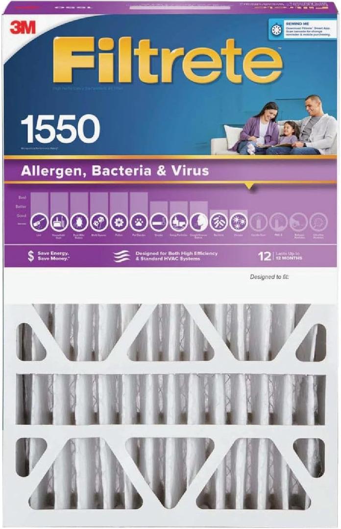 Filtrete NDP02-4IN-4 20x20 x 4 in. Pleated Air Filter, Ultra Allergen Reduction, Purple, MPR 1550, 3 Months - Quantity 4