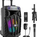 Pyle 680W Portable Bluetooth PA Speaker - 10" Rechargeable Outdoor Karaoke Speaker, Audio System w/Wireless Mic and Wheels, TWS, Lights, LED Display, 6.5mm Mic Input, FM/AUX/MP3/USB/SD
