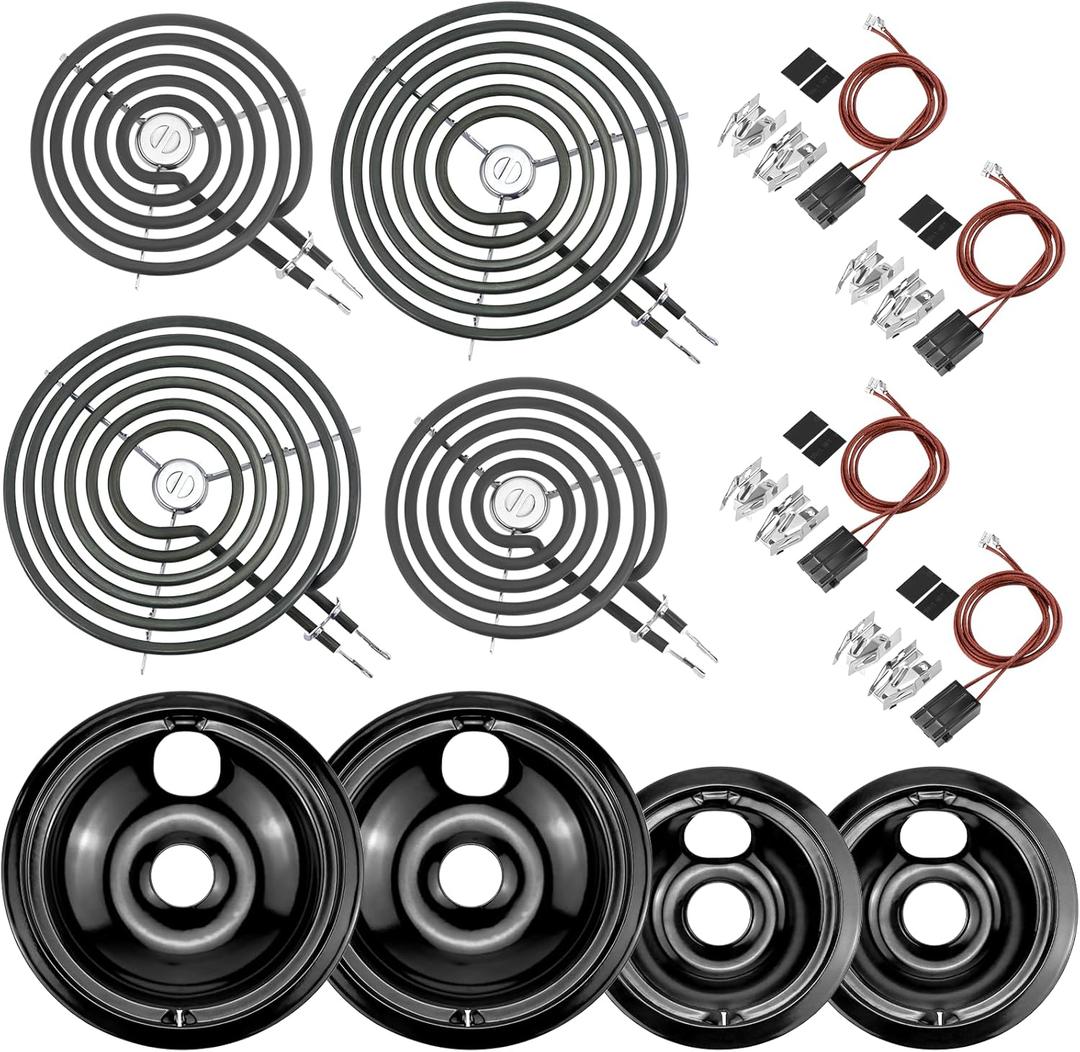 Black Burner Drip Pans WB31M19(8) WB31M20(6) Electric Stove Burner Replacement WB30M1(6") WB30M2(8")&WB17T10006 Terminal Block