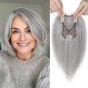 REECHO 10" Real Human Hair Topper for Women with Thinning Hair, Clip-in Crown Hairpiece for Instant Volume and Gray Root Coverage Real Hair Toppers Wiglett, Swiss Base, Salt & Pepper
