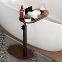 Bamboo Bathtub Tray Table with Adjustable Height, Freestanding Bath Caddy Side Table for Tub Against Wall, Tub Shelf with Wine Glass Phone Holder, Functional Tray - Patent Protected (Brown)