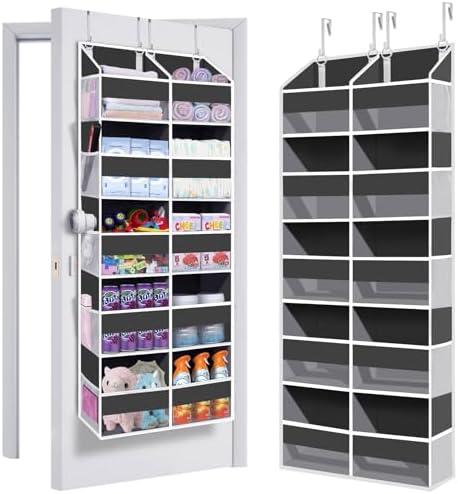 Heavy Duty Over The Door Organizer 5 Tiers, Extra Large Behind Door Storage of 10 Big Front & 10 Mesh Pockets, 80lb Weight Capacity, Hanging Doors Storage Organizer for Closet Bedroom Nursery, Grey