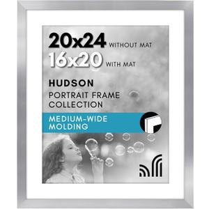 Americanflat 20x24 Picture Frame with Polished Plexiglass - Use as 16x20 Frame with Mat or Display 20x24 Photo Without Mat - Hudson Collection - Wide Picture Frames for Wall Display - Silver