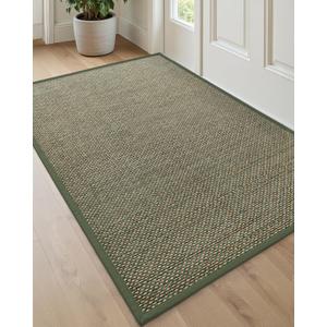 DEXI Ultra Thin Entryway Door Mat 36x56, Non Slip Rubber Backing Inside Entry Mat, Low Profile Easy Clean Dirt Trapper Doormat for Inside Entrance Patio, Green (3' x 4'8" (Rectangular))