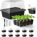 Seed Starter Tray, 10PCS Seed Starter Kit, Seedling Starter Trays with Heightened Lids for Seed Staring, Indoor Gardening Plant Germination Trays (12 Cells per Tray) Black
