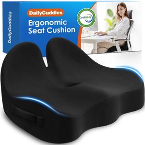 Seat Cushion, Chair Cushions for Office Chairs/Desk Seats/Wheelchair - Hip&Sciatica&Tailbone Pain Relief Memory Foam Office Chair Cushion for Long Sitting Office Workers, Black (Large)