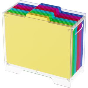 Clear Hanging File Folder Box - for Letter Size - Sturdy Vertical Acrylic Magazine Rack Desk File Organizer with Handle, Transparent Storage Bin for Office Classroom, Assembly Required
