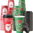 80 Pack Christmas Coffee Disposable 16 OZ Paper Cups with Lids and Straws Christmas Hot Chocolate Cups for Xmas Party Hot and Cold Drinks Tea Water Serving