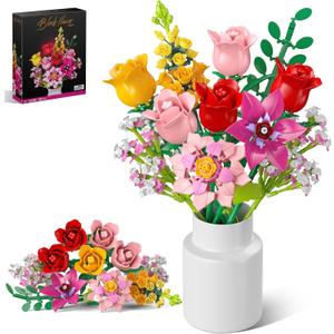 Flower Bouquet Building Blocks Set – 765Pcs DIY Floral Arrangement Toy for Home Office Decor, Birthday Anniversary for Women Girls Kids, Flowers Model Kit for Ages 6+
