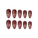 MISUD Press on Nails - Medium Almond Fake Nails with Bling Glitter, Acrylic Burgundy Design 24 pcs