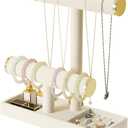 Jewelry Holder Stand,2 Tier Necklace Bracelet Organizer with Tray,Jewelry Displays for Selling Bangles Scrunchie Hair ties Watches and Chains (Beige)